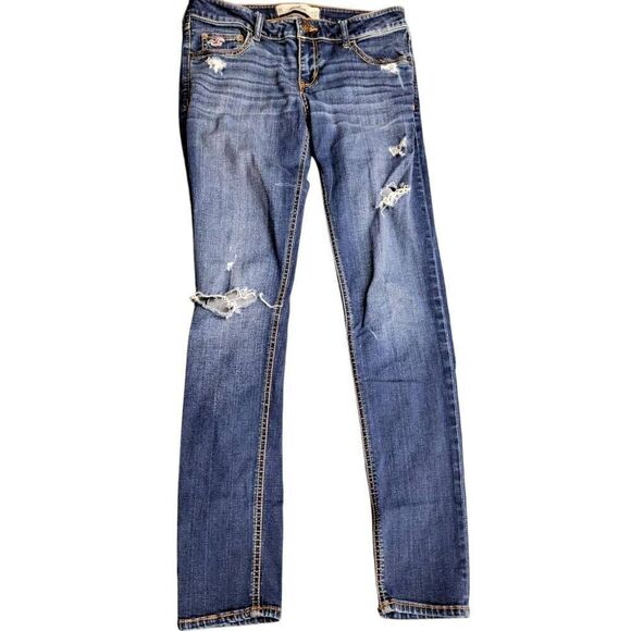 Hollister Distressed Ripped Lo Rise Skinny Stretch Blue Jeans - Picture 3 of 12
